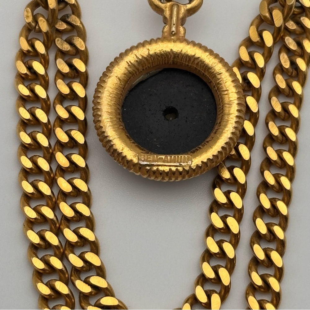 Ben-Amun Gold Tone Chain Brooch With Fleur-De-Lis Medallion - Picture 4 of 4